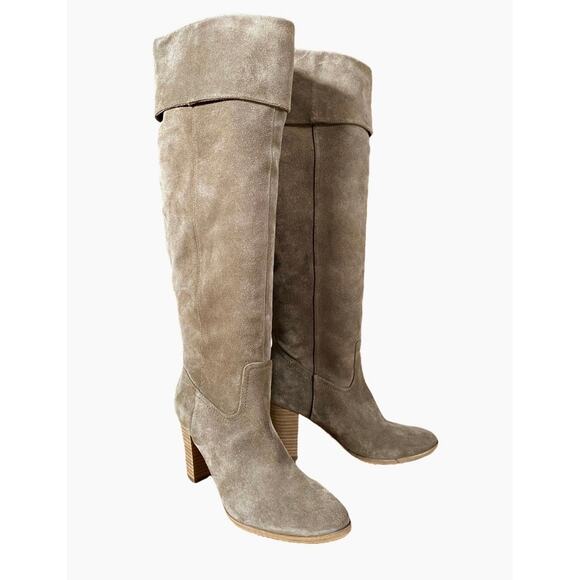 Belle Sigerson Morrison Knee High Cuffed Boots Sz 8 Brown Suede Block Heel - Picture 11 of 11